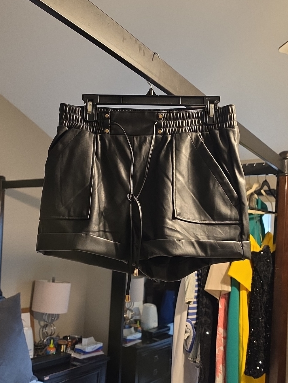 Ci Sono Black Faux Leather High Waist Cuffed Shorts